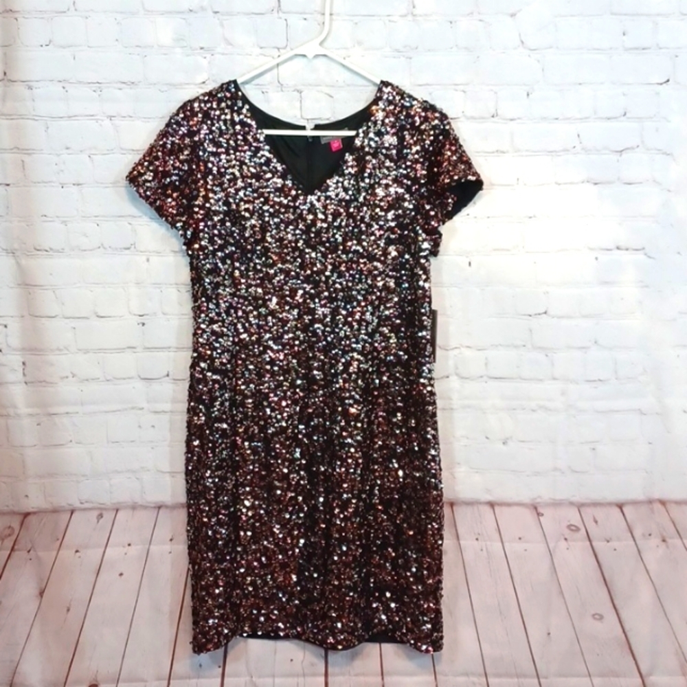 Vince Camuto Woman's  Pink &‎ Black Sequin Dress sz8 NWT